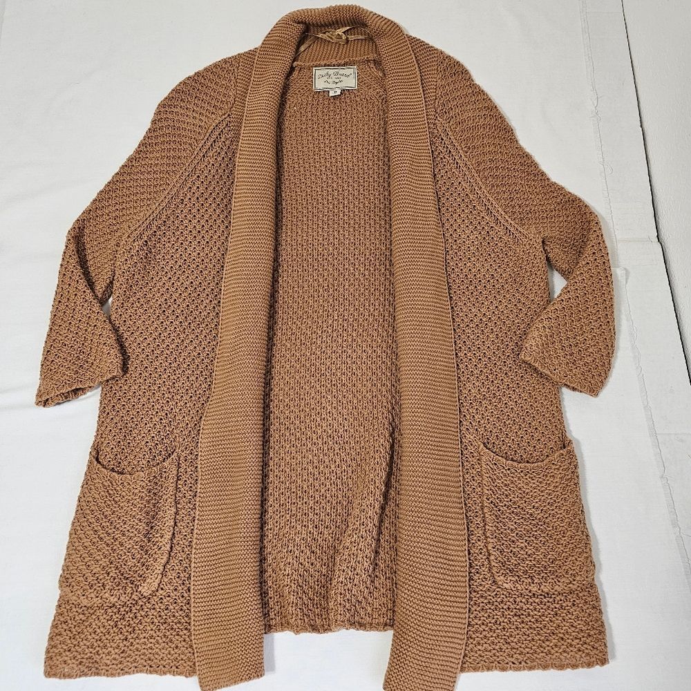 Lucky Brand Women’s M Camel Brown Open Knit Long Cardigan Duster Boho - Picture 3 of 8